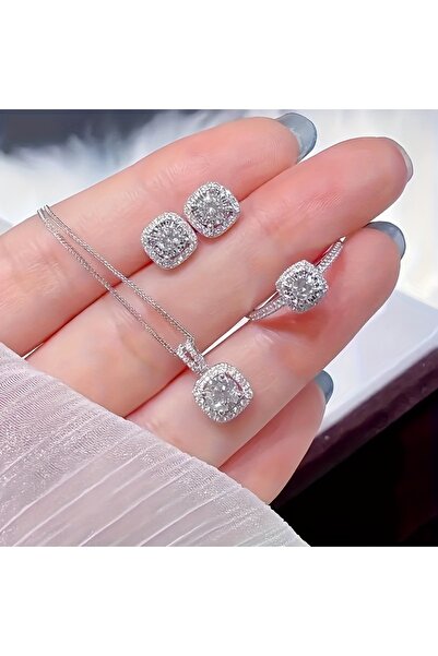 Choice مجموعة مجوهرات مكعب فاخرة من قطعة واحدة H647-SL، قلادة أنيقة للنساء، طقم أقراط وخاتم، هدية مثالية لـ