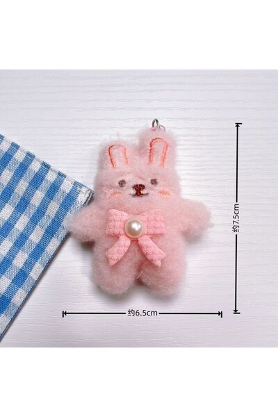 Choice سلسلة مفاتيح قطيفة على شكل أرنب ثلاثي الأبعاد بعقدة وردية، سلسلة مفاتي...