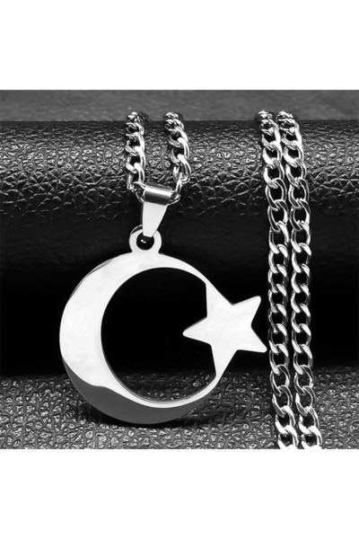 Choice قلادة نسائية من الفولاذ المقاوم للصدأ بتصميم الهلال والنجمة الإسلامية،...