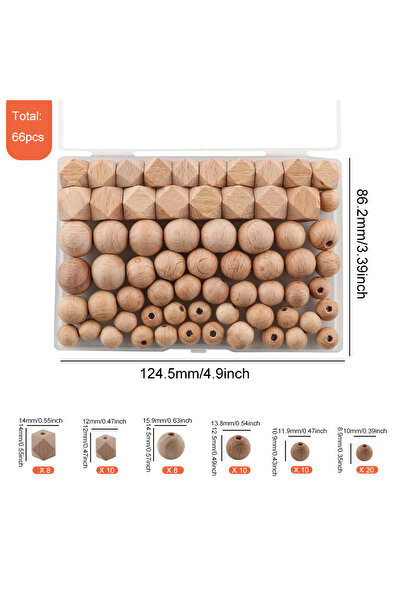 Choice مجموعة من 66 قطعة من خرزات خشبية من خشب الزان، مصنوعة من خرزات خشبية د...
