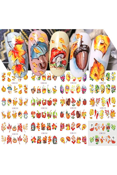 Choice BN2761-2772 12 تصميمًا لملصقات أظافر الخريف، رسوم متحركة لأوراق القيقب...