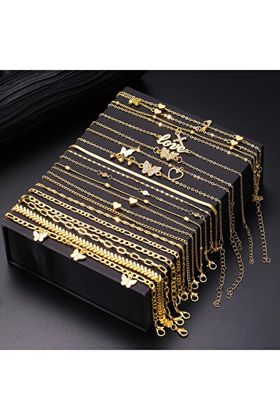 Choice AYA6347801 مجموعة أساور سلسلة ثعبان من 16 قطعة على شكل قلب بسيط مرصع ب...