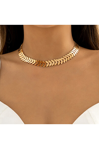 Choice قلادة تشوكر ذهبية اللون من IngeSight.Z Vintage V Sequins Chain Choker للنساء بلون ذهبي لامع على شكل أوراق الشجر