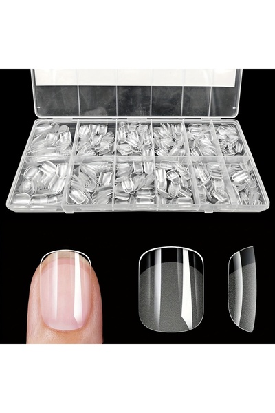 Choice أطراف أظافر صناعية مربعة الشكل من 600 قطعة بلمسة نهائية شبه غير لامعة ...