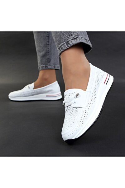 fia pantofi din piele perforată albă