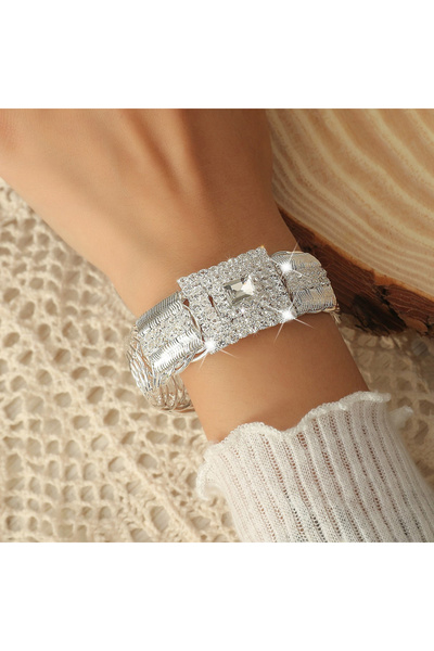 Choice 58-60mm Silver Plated 2025 New Gorgeous Square Rhinestone Open Ladies ...