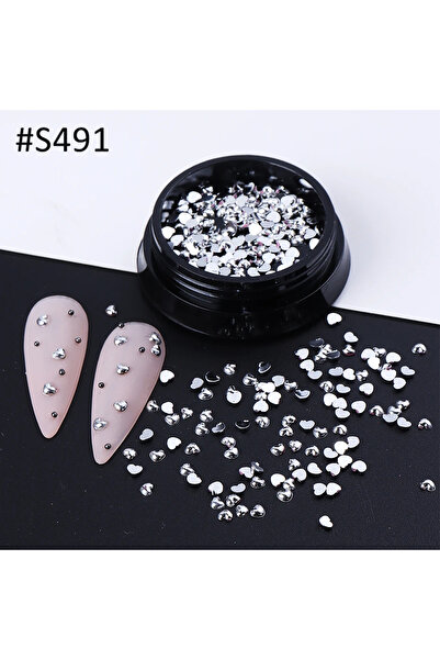 Choice S491 علبة واحدة من زينة فن الأظافر على شكل قلب فضي ثلاثي الأبعاد معدني...