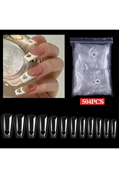 Choice 504 قطعة من أطراف الأظافر الصناعية المجوفة على شكل قلب، شفافة، فن الأظافر الفرنسي، أطراف أظافر طويلة على شكل راقصة باليه، أظافر مصممة