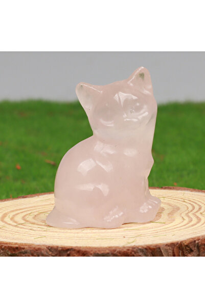 Choice زينة قطط من الكريستال الطبيعي من الكوارتز الوردي، منحوتة يدويًا من حجر...