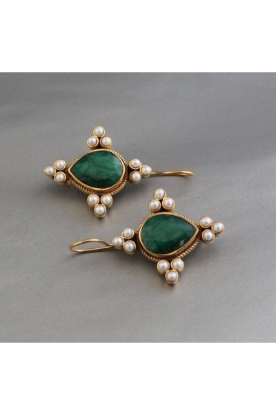 Choice قلادة لؤلؤية هندسية أنيقة باللون الأخضر بتصميم عتيق، قلادة قلادة أقراط...