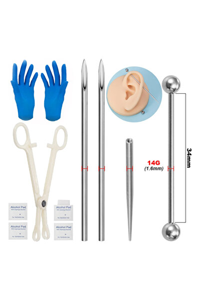 Choice طقم ثقب الجسم بتصميم هندسي، يتضمن سدادة وحلق نفق، وإبر دبابيس مدببة مل...