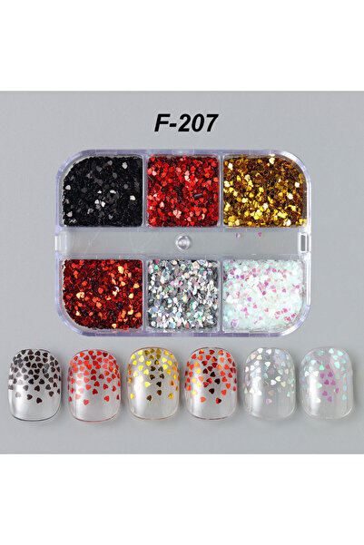 Choice F-207 6 شبكات Y2K لطيف قلب بريق أظافر الترتر Kawaii البسيطة الذهبي الل...