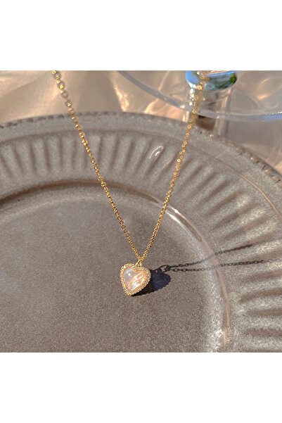 Choice قلادة على شكل قلب عصرية باللون الذهبي الأصفر الفاتح مع سلسلة أوبال لام...