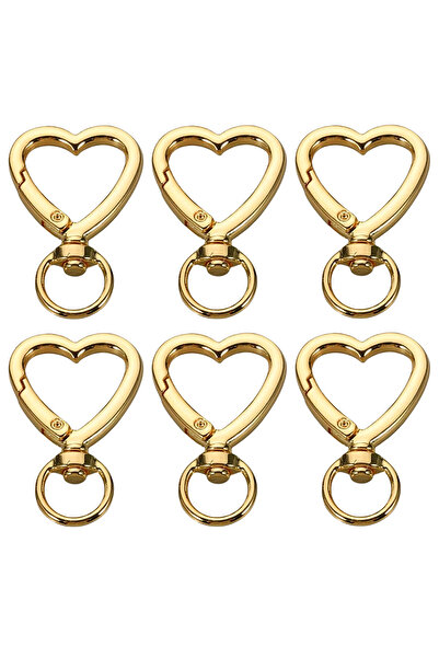 Choice مجموعة من 6 قطع ذهبية على شكل قلب مع خطاف زنبركي هدية عيد الحب للمفاتيح على الظهر