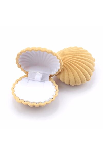 Choice صندوق مجوهرات مخملي على شكل صدفة جميل من قطعة واحدة بلون المشمش، صندوق...