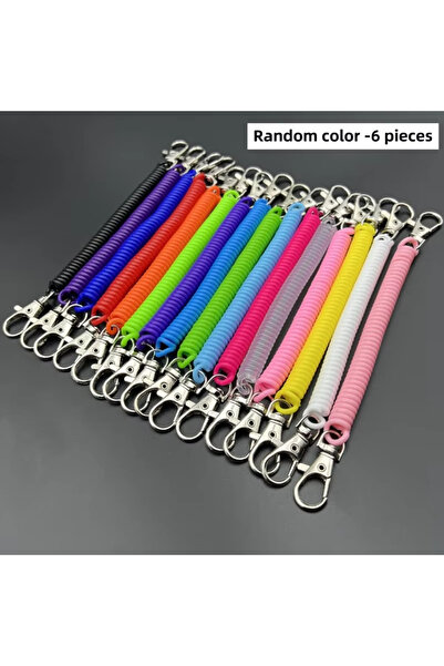 Choice لون عشوائي - 6 قطع 3 قطع سلسلة مفاتيح زنبركية قابلة للسحب، حلقة مشبك جراد البحر حلزونية