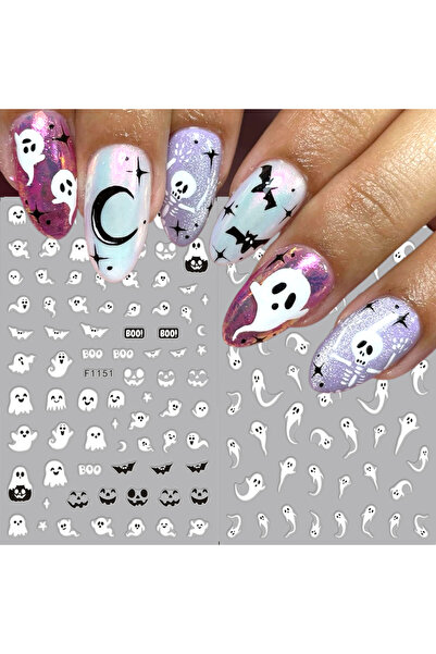 Choice 2pcs F1151-1152 2pcs Luminous Halloween Spooky Nail Stickers White Gho...