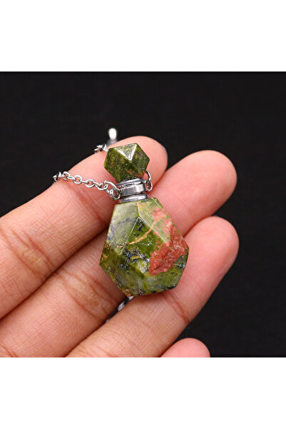 Choice قلادة زجاجة عطر من الكريستال الطبيعي من قطعة واحدة بطول 45 سم مع موزع للزيوت العطرية من الكوارتز الوردي