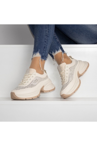 Monica Beige High-Platform Sneakers (Faux Leather)