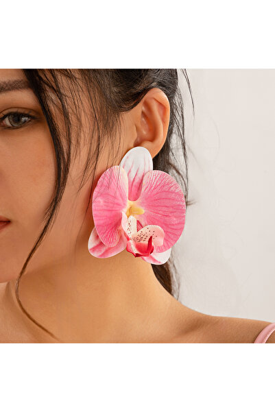 Choice أقراط سيلركون الوردية الكبيرة المبالغ فيها للنساء أقراط متدلية على شكل فراشة وردية من الأوركيد