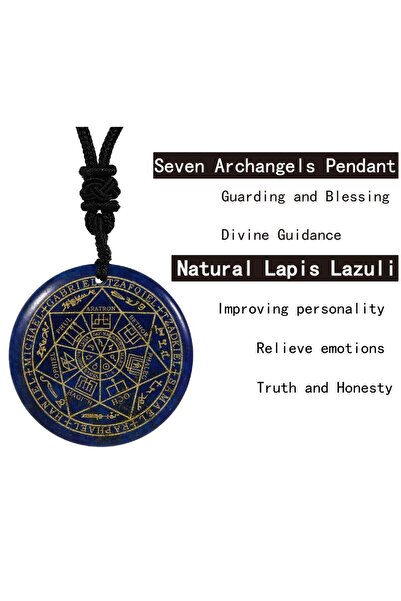 Choice قلادات تميمة من حجر اللازورد الطبيعي من الكوارتز والكريستال وسبعة رؤساء ملائكة ورجال مايكل وخاتم سليمان