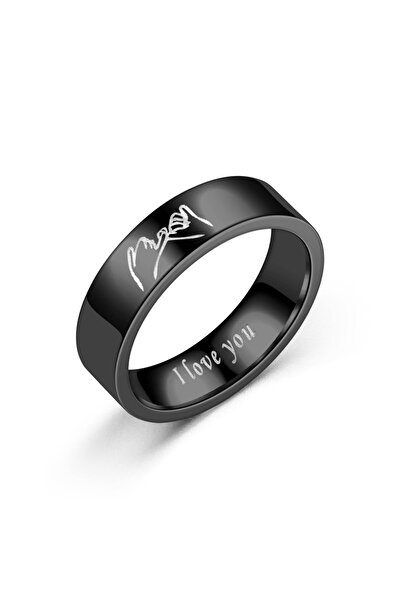 Choice 9 A- خاتم أسود من الفولاذ التيتانيوم محفور عليه عبارة I Love You - متين ومضاد للحساسية للرجال، مثالي للارتداء في الحفلات أو المناسبات الخاصة.