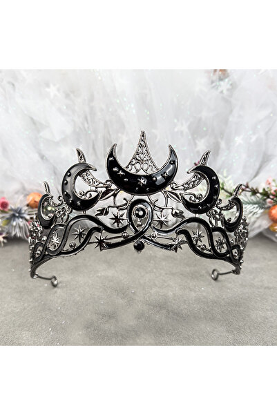 Choice تاج القمر الأسود القوطي، تاج الملكة الداكنة للنساء، قطعة رأس على شكل ن...