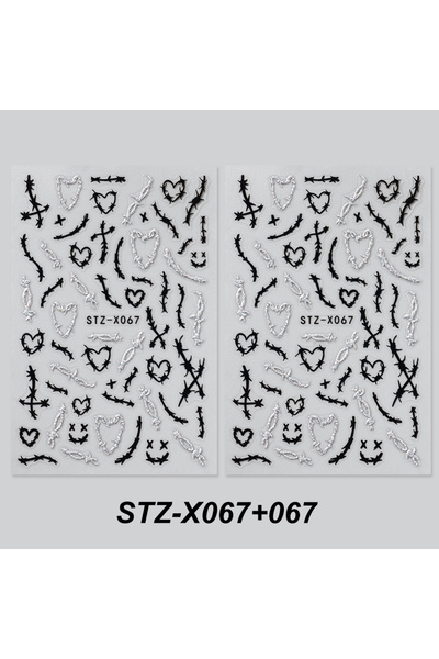 Choice قطعتان من رقائق زينة الأظافر على شكل قلب وأشواك باللون الأسود STZ-X067...