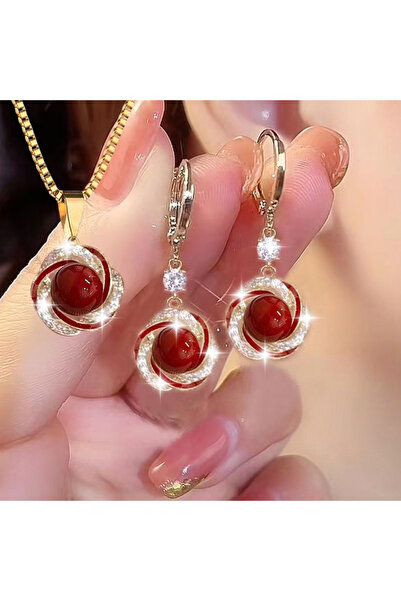 Choice Red 3pcs Shining Zircon Luxury Elegant Jewelry Sets for Women Trendy V...