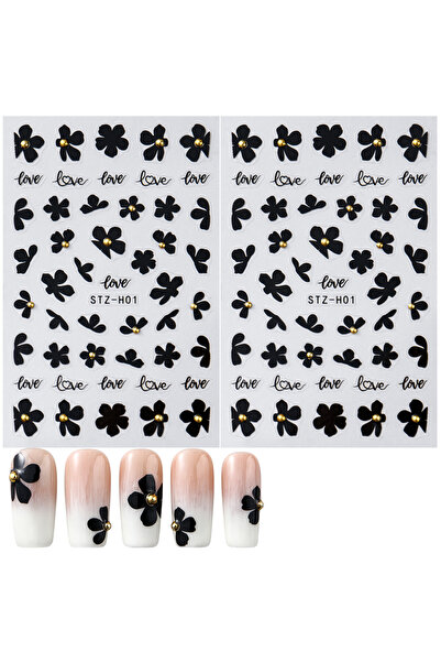 Choice قطعتان STZ-H01، قطعتان من ملصقات الأظافر ثلاثية الأبعاد على شكل زهرة س...