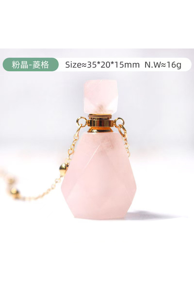 Choice قلادة زجاجة عطر من الكوارتز الوردي الطبيعي لعلاج الريكي، قلادة زجاجة ز...