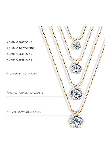 Choice قلادة كلاسيكية من الذهب الأصفر عيار 2 قيراط من مويسانيت بطول 45 سم، عي...