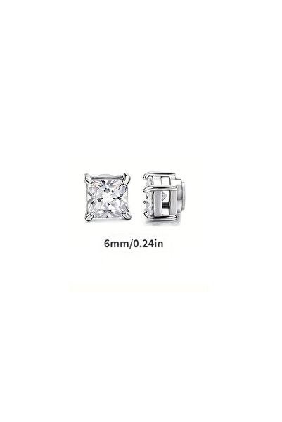 Choice white 6mm Dazzling square zirconia magnetic earrings ,Ear Clip Earring...
