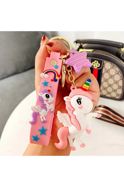 Choice Pink Rainbow Unicorn Keychain Cartoon Key Ring Creative Car Bag Pendan...