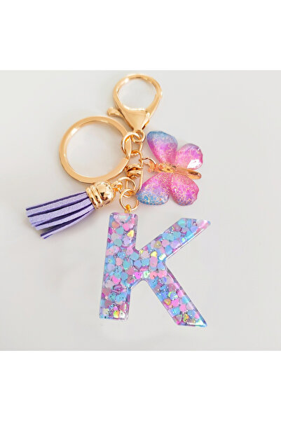 Choice سلسلة مفاتيح حرف A-Z26 مزينة بشراشيب على شكل فراشة من K Fashion، مصنوع...