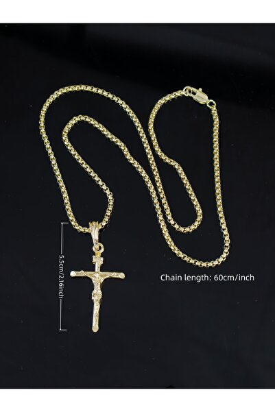 Choice قلادة صليب يسوع مطلية بالذهب على شكل سلسلة صليب S