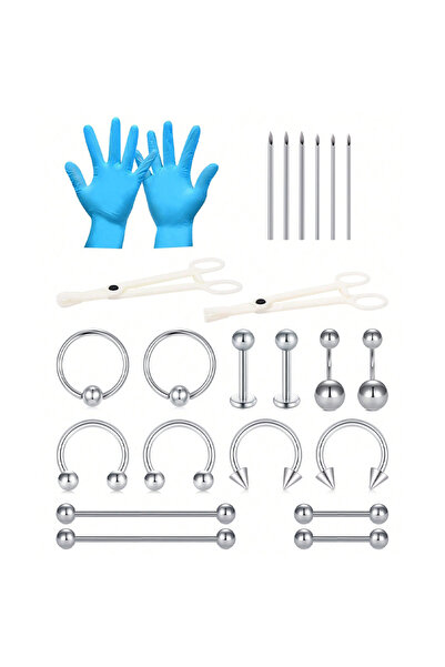 Choice مجموعة مجوهرات ثقب الجسم الهندسية، 24 قطعة، مصنوعة من الفولاذ المقاوم للصدأ، مقاس 14G/16G، لثقب السرة