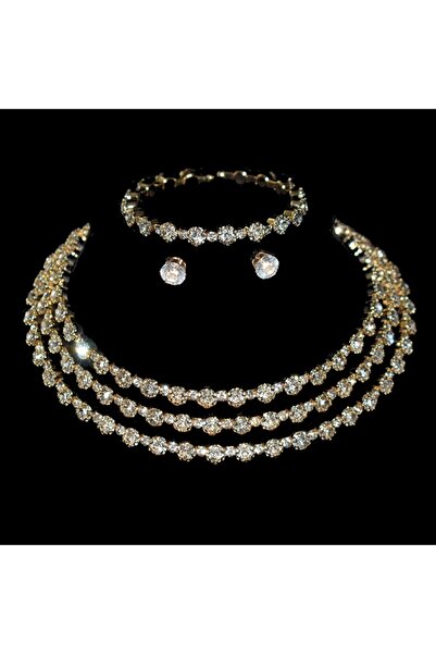 Choice ZT8904- طقم ذهبي للسيدات من أحجار الراين الفاخرة، بتصميم بسيط وأنيق، ي...