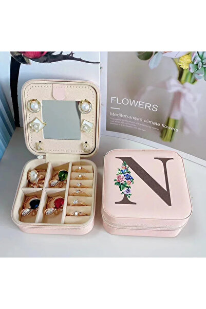 Choice صندوق مجوهرات من الجلد بمقاس 10×10×5 سم، مطبوع عليه زهور وأبجدية، وعلب...