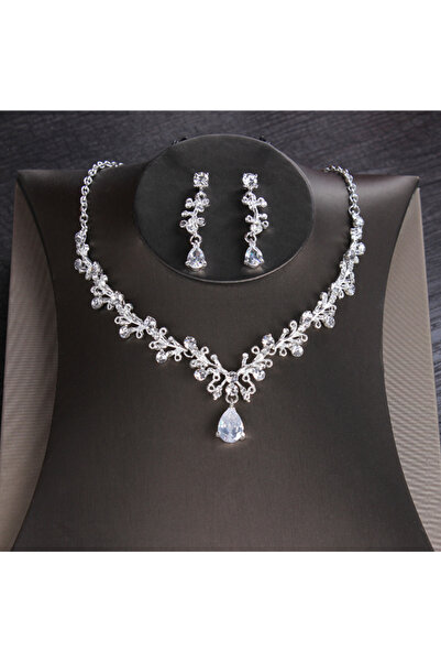 Choice مجموعة مجوهرات زفاف فضية فاخرة على شكل قلب من الكريستال مع تاج من أحجا...