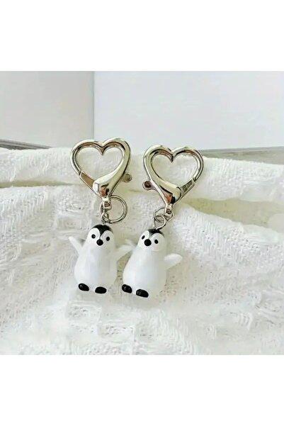 Choice طقم من قطعتين من سلسلة المفاتيح على شكل قلب بطريق ثلاثي الأبعاد لطيف - دلايات زوجين بطريق من الراتنج للحقائب وسماعات الرأس | كبير