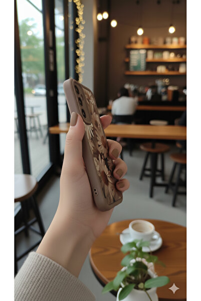 Rivor Samsung Galaxy A16 Uyumlu Kılıf Kamera Korumalı Vintage Papatya Desenli Kahverengi Silikon Kapak