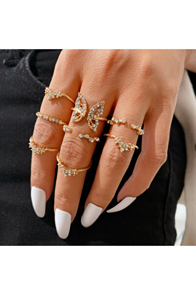 Choice مجموعة خواتم لؤلؤ الفراشة البوهيمية رقم 5468201 للنساء، لؤلؤ لامع، مطلي بحجر الراين العتيق بتصميم قوطي عتيق