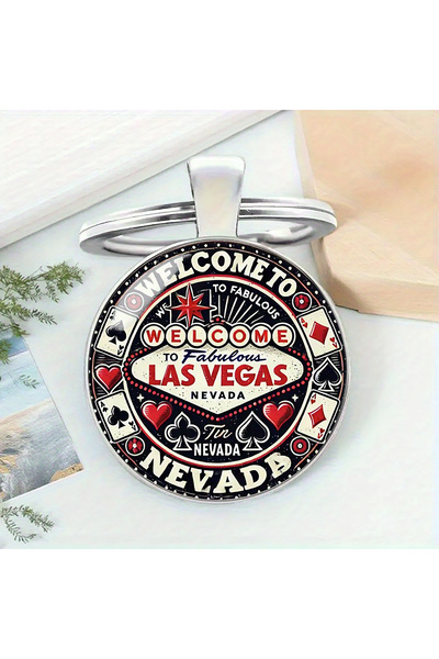 Choice سلسلة مفاتيح ترحيبية كلاسيكية من لاس فيغاس، حلقة مفاتيح مسطحة ثنائية ا...