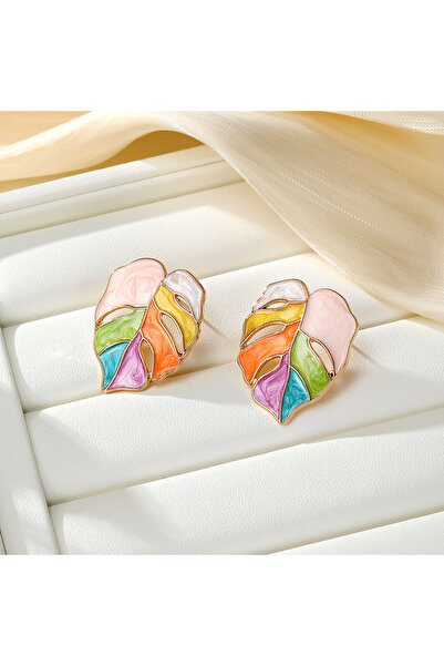 Choice HUANGSE زوج واحد من أقراط نسائية ملونة من سبائك الزيت على شكل أوراق الشجر