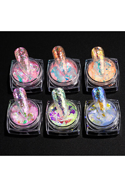 Choice F-166 6 قطع رقائق بريق أظافر أورورا أوبال قزحي الألوان صبغة أظافر كريس...
