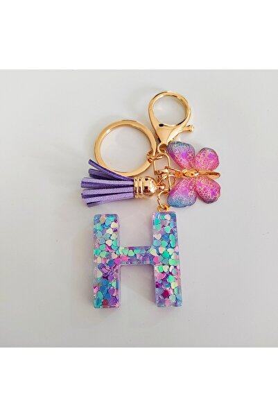 Choice سلسلة مفاتيح على شكل حرف H مع هامش على شكل فراشة من مادة الغراء المتسا...