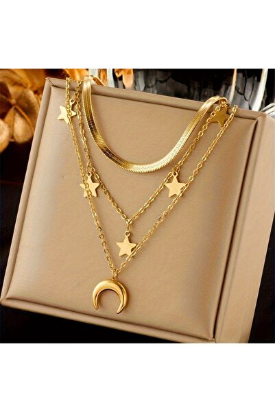 Choice YC4420-1 قلادة نجمة قمرية عصرية جديدة متعددة الطبقات للسيدات بتصميم مخ...