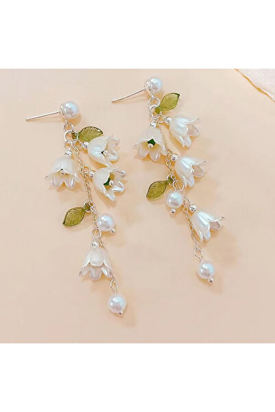 Choice AEH60271 أقراط متدلية من أوراق الزنبق الأبيض والأخضر للنساء على شكل زه...