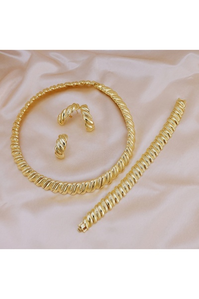 Choice طقم مجوهرات نسائي مكون من 5 قطع من قلادة ذهبية عتيقة، سوار، أقراط وخاتم، لحفلات الزفاف